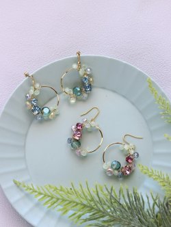画像1: 鎖編みのピアス（またはイヤリング）〜初夏の光〜ブルー／ピンク