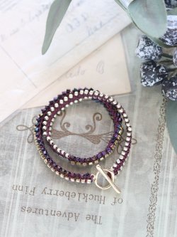 画像2: ダイヤレーンとえび編みコードのブレス/リング〜ボルドー&G(オンライン講習会対象商品)