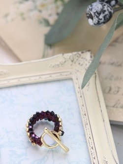 画像3: ダイヤレーンとえび編みコードのブレス/リング〜ボルドー&G(オンライン講習会対象商品)