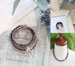 画像1: ダイヤレーンとえび編みコードのブレス/リング〜ボルドー&G(オンライン講習会対象商品)