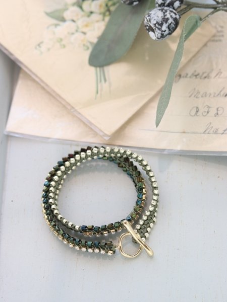 画像2: ダイヤレーンとえび編みコードのブレス/リング〜オリーブグリーン(オンライン講習会対象商品) (2)