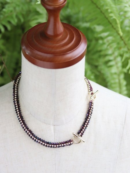 画像4: ダイヤレーンとえび編みコードのブレス/リング〜ボルドー&G(オンライン講習会対象商品) (4)